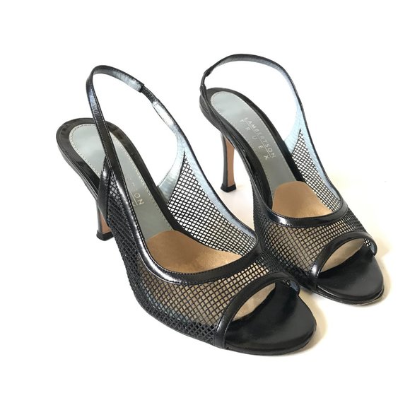 Lambertson Truex Reiko Heels Pumps Womens 36 6 Black Slingback Open Toe Leather - Picture 10 of 10